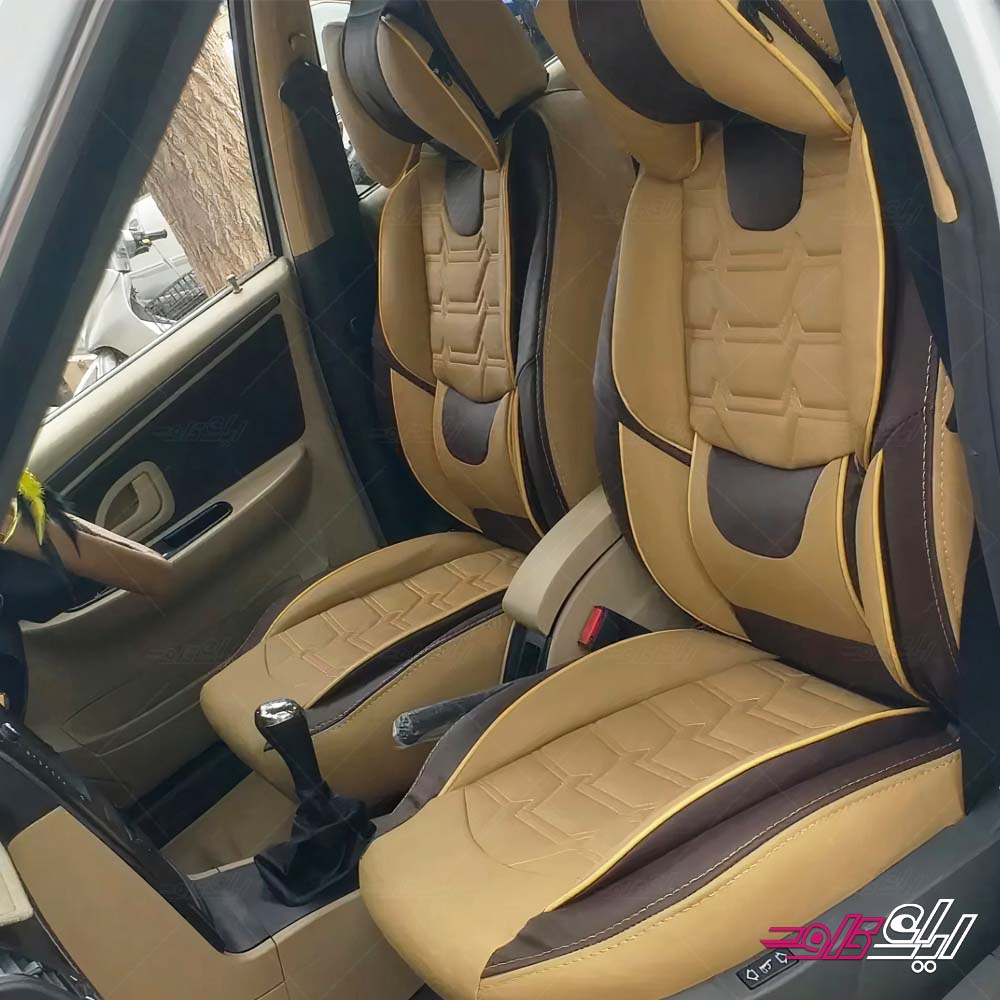 روکش صندلی تمام چرم پژو پارس و 405 طرح خلبانی کرم شکلاتی